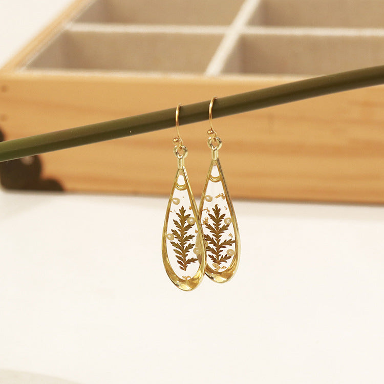 Wholesale 6pcs/pack fashion modern dried flower earrings eternal flower earrings Gold-Plated Retro real flower earrings